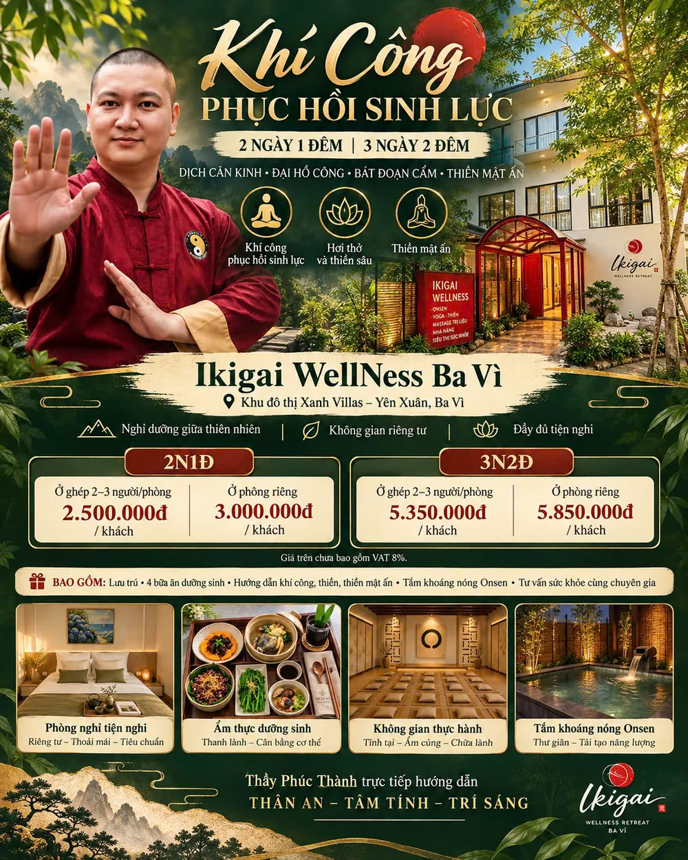 Poster Khí công phục hồi sinh lực 2 ngày 1 đêm và 3 ngày 2 đêm cùng Thầy Phúc Thành tại Ikigai Ba Vì